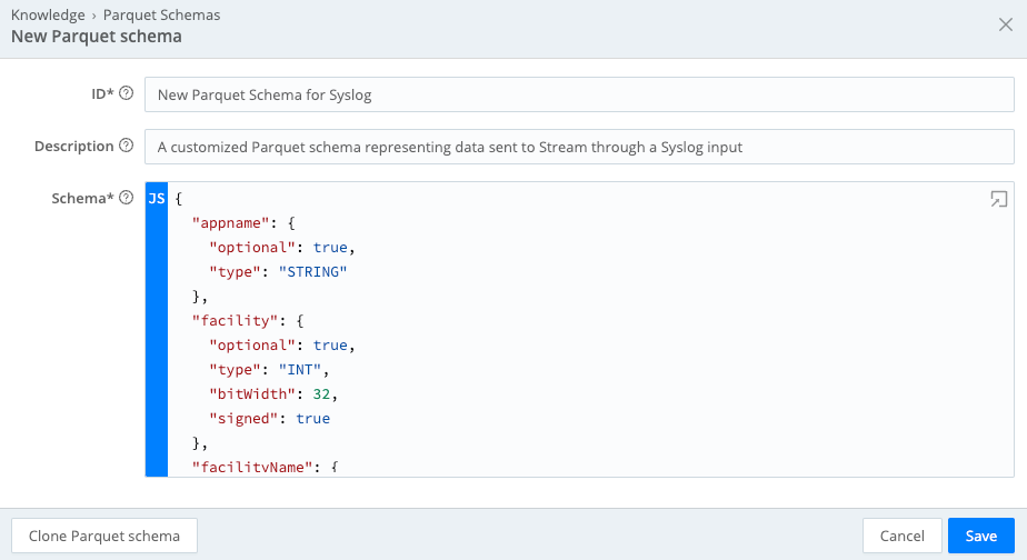 Creating a Parquet schema