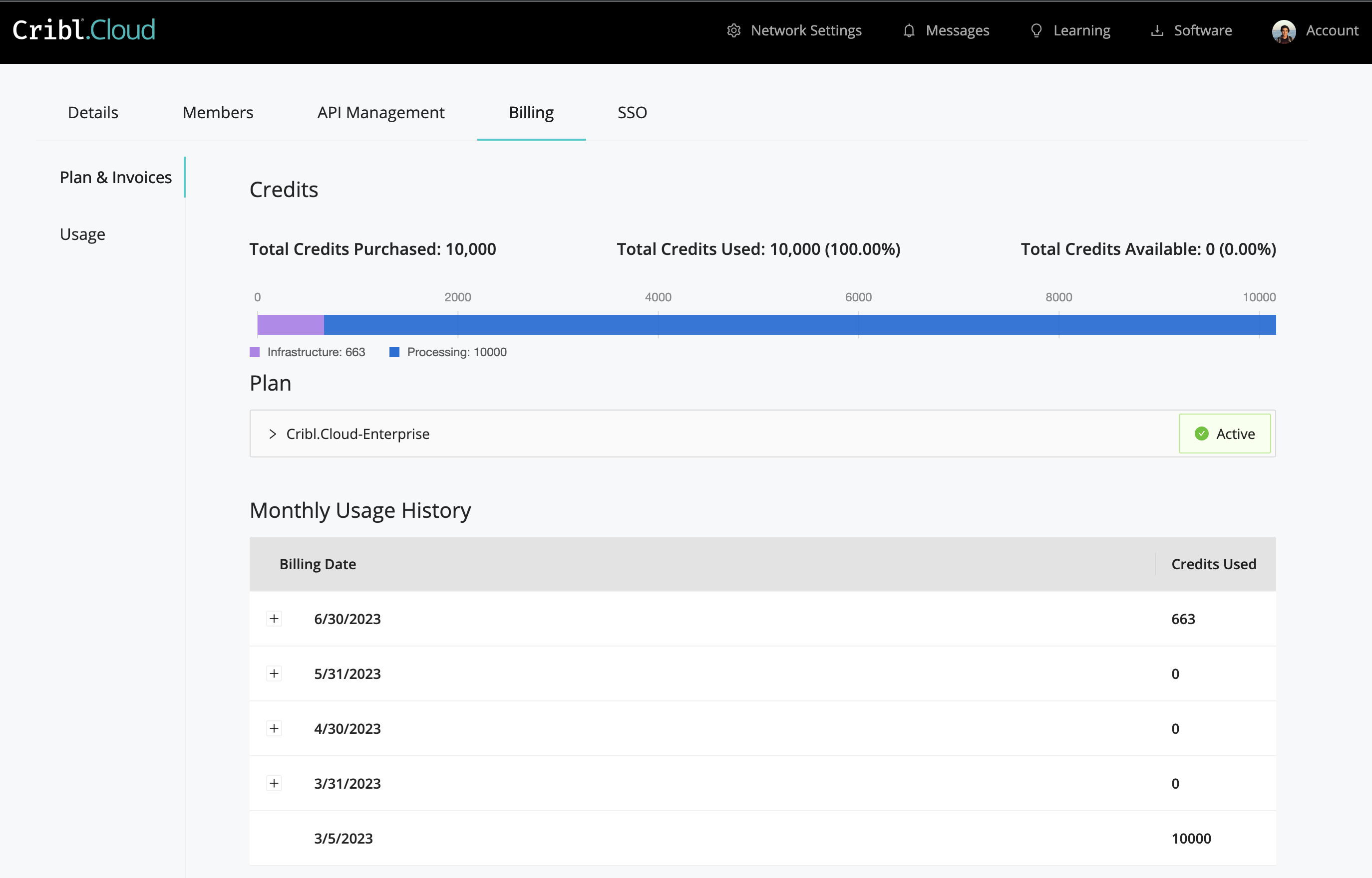Billing > Plan & Invoices tab