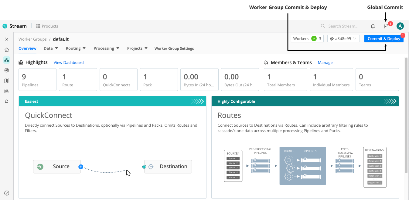 Commit and Deploy controls in the user interface