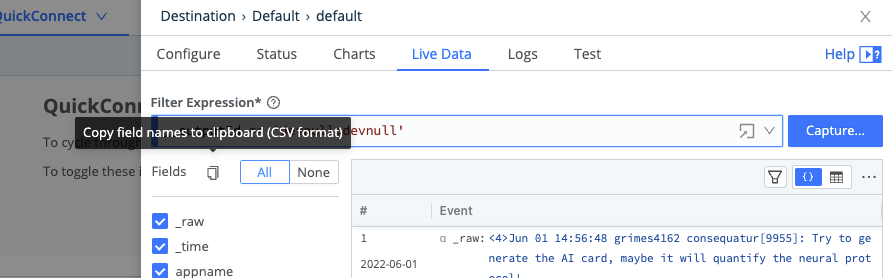 The Copy Fields Icon in the Live Data tab
