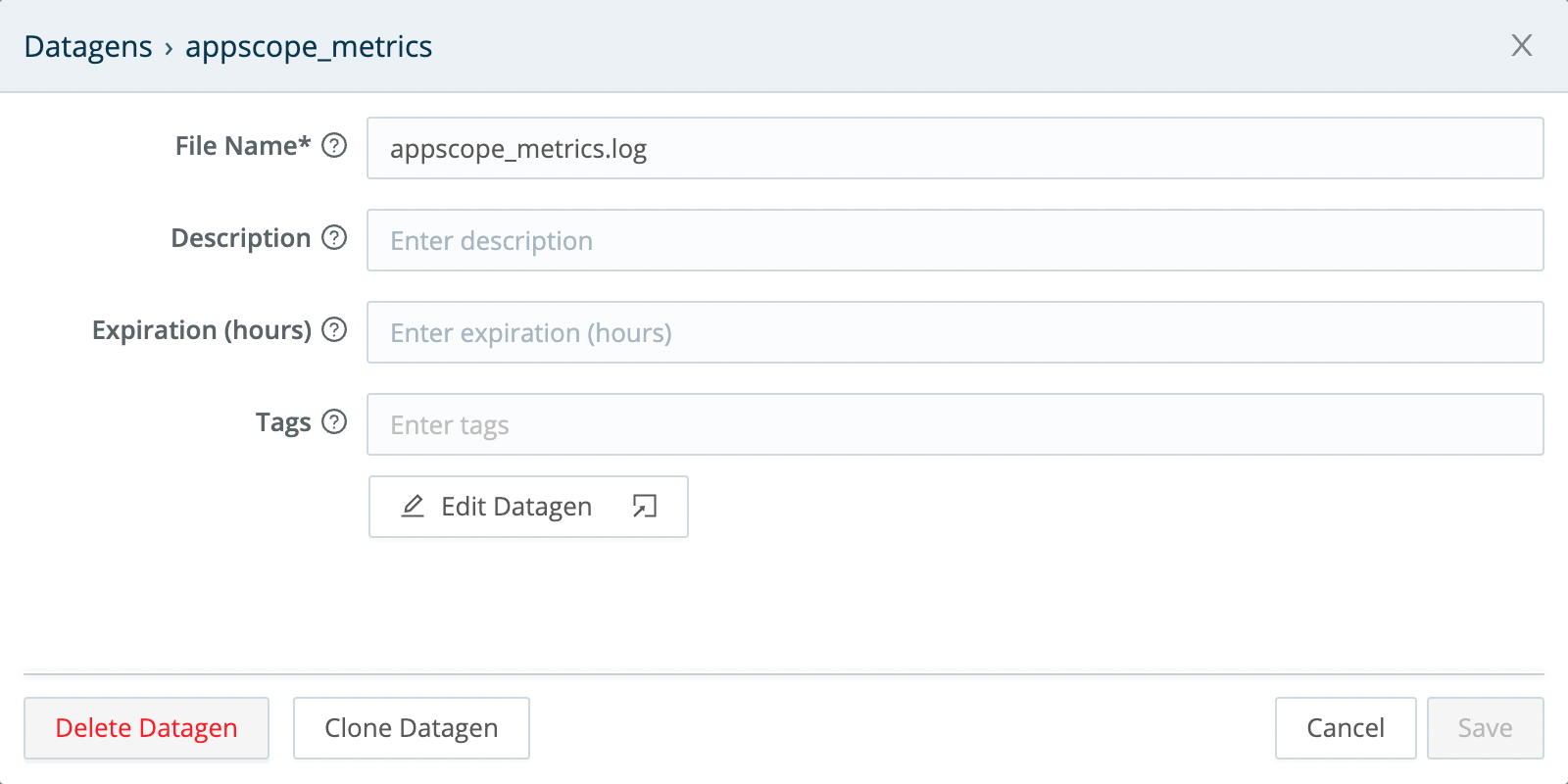 Options for modifying a datagen