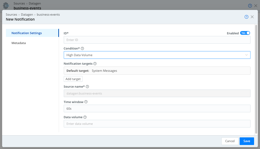 Configuring a High Data Volume Notification