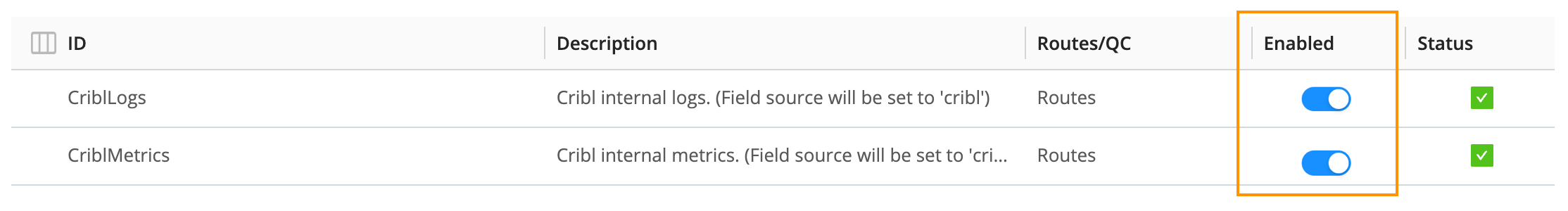 Cribl Internal Sources - Select to configure