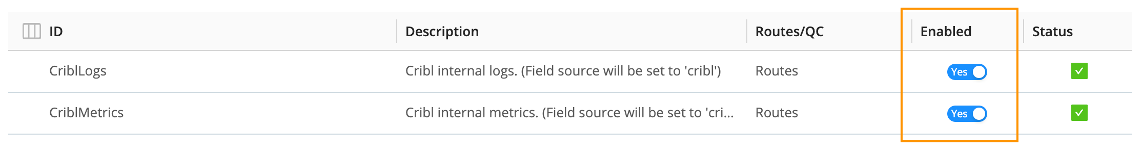 Cribl Internal Sources - click to configure