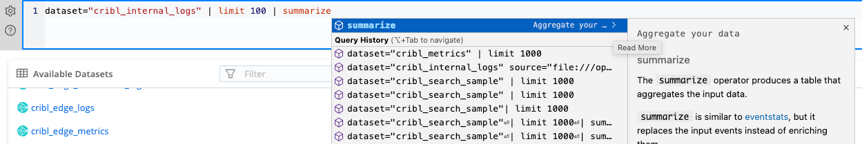 Viewing the docs inside Cribl Search