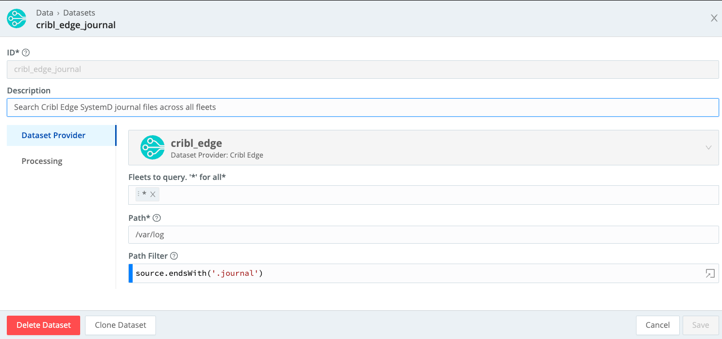 Edge Dataset configuration