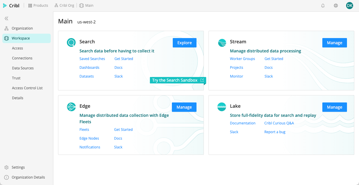 Cribl.Cloud landing page