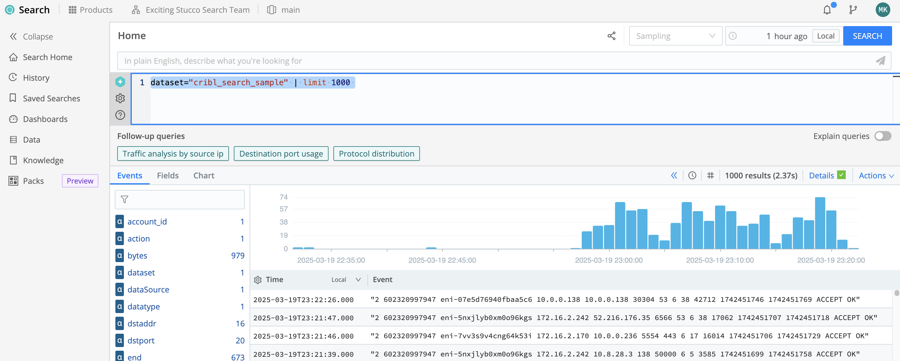 Cribl Copilot autocomplete options