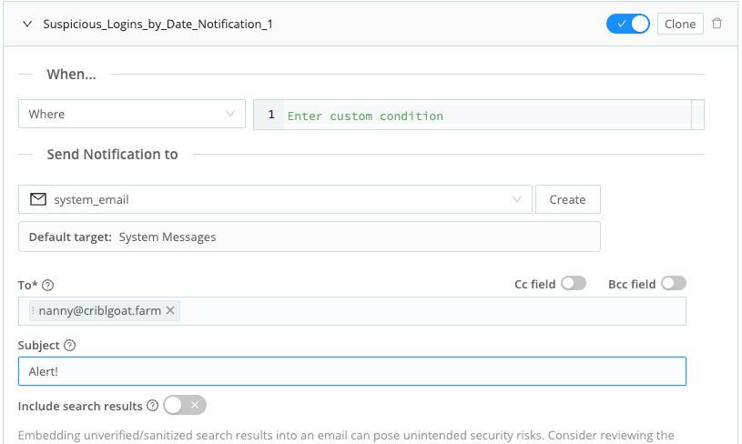 Email Notification with target selected