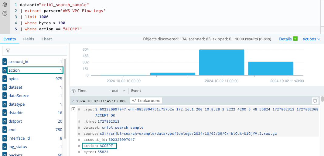Results of a query using the where operator to filter for a string value