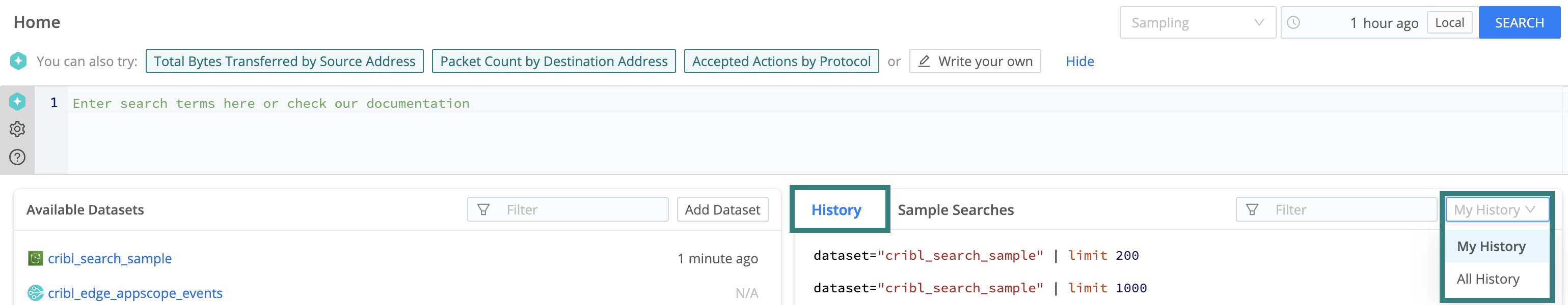 Toggling Between Personal and Organization History
