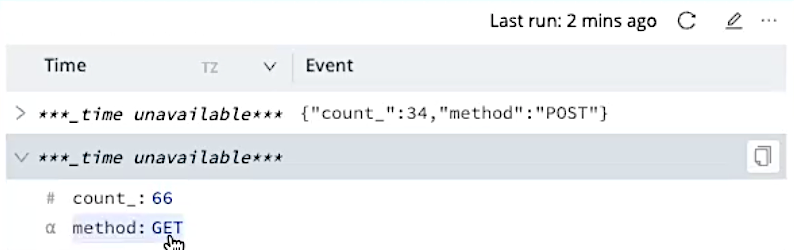 A visualization panel of the Events type