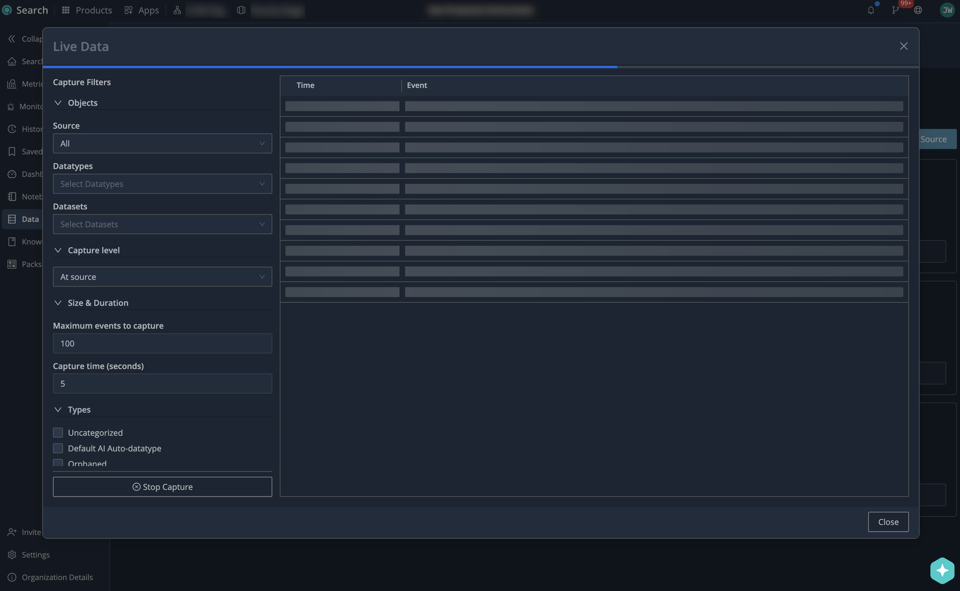 Capturing a sample of incoming events in Cribl Search
