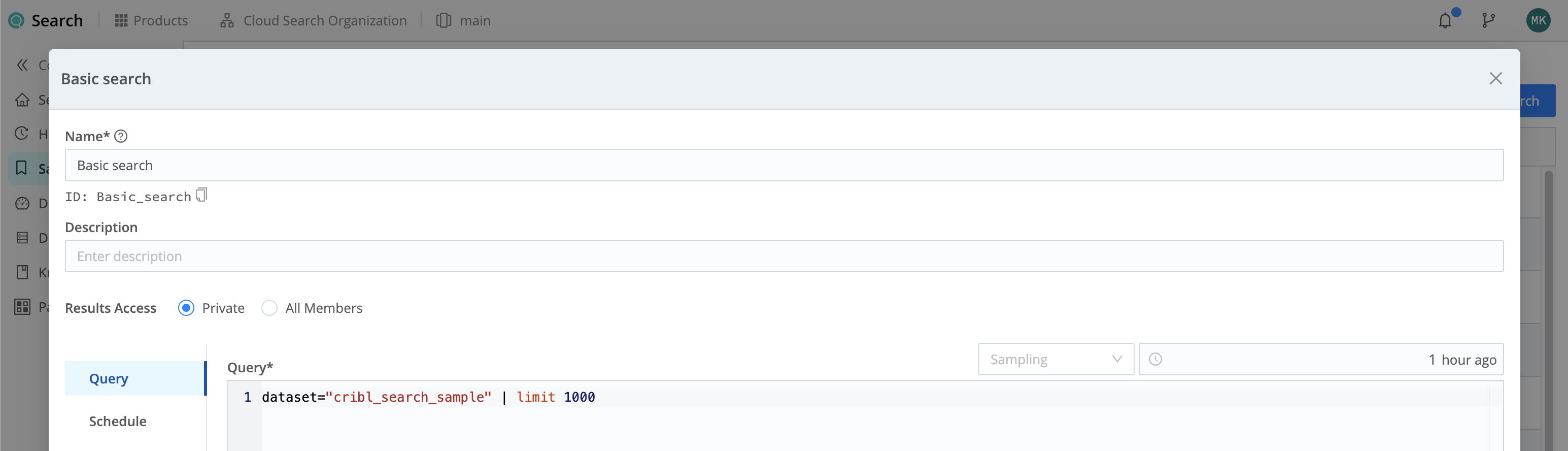 Managing access to a scheduled search