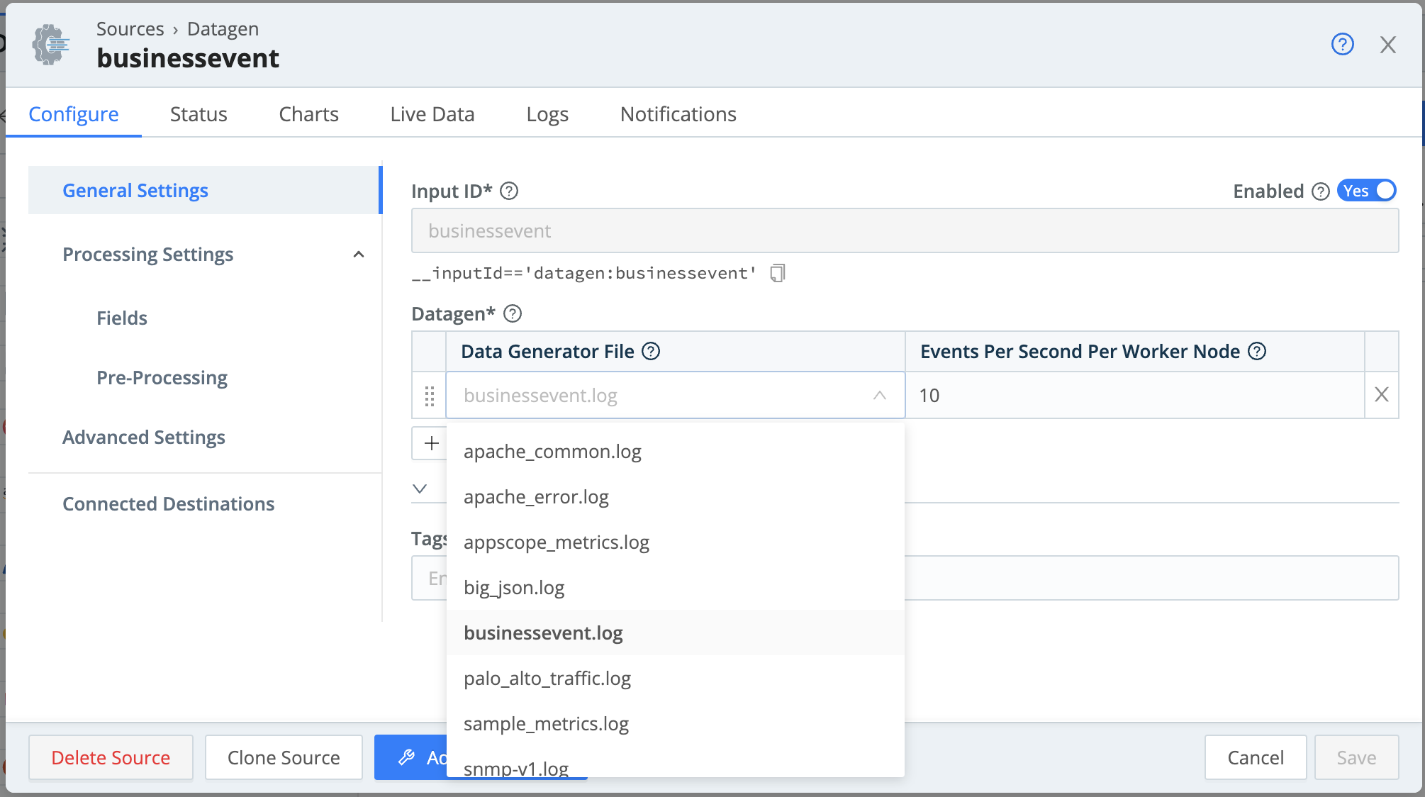 Configuring a datagen Source