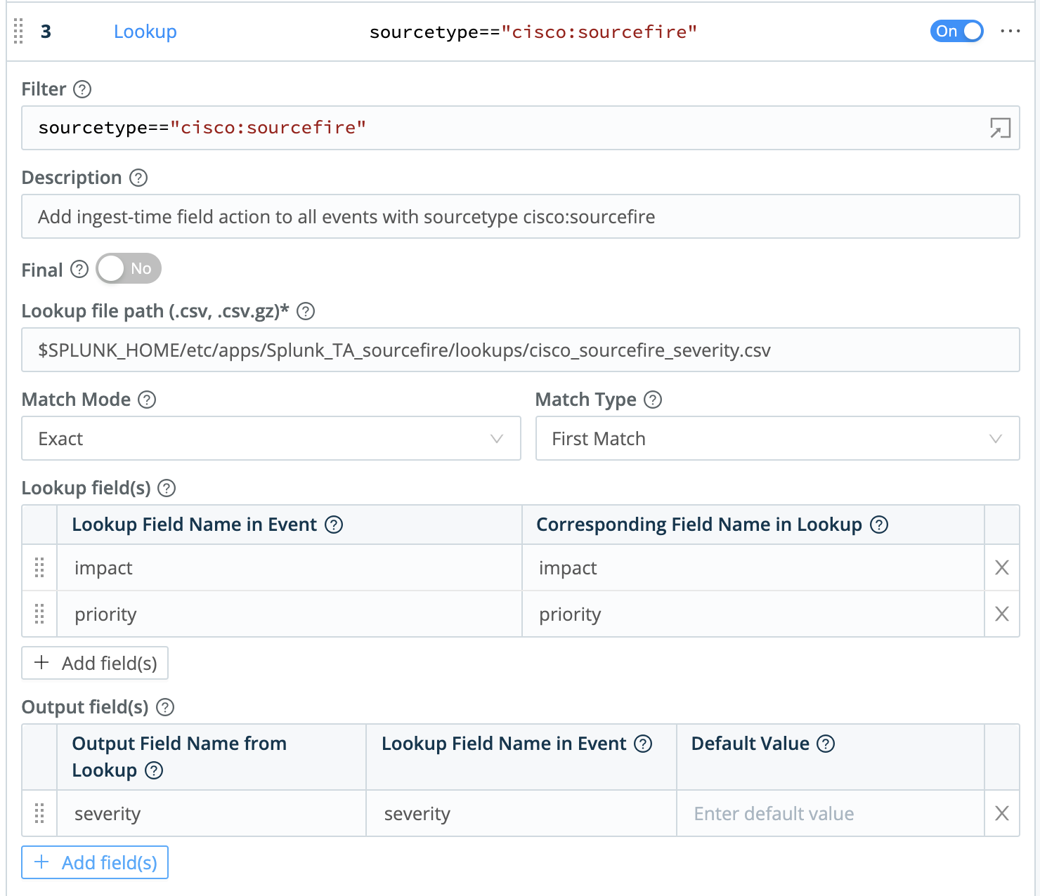 Lookup Function to add severity field