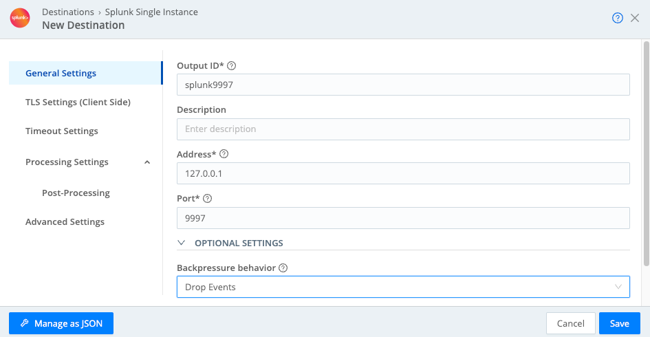 A glorious spoofed Splunk Destination config