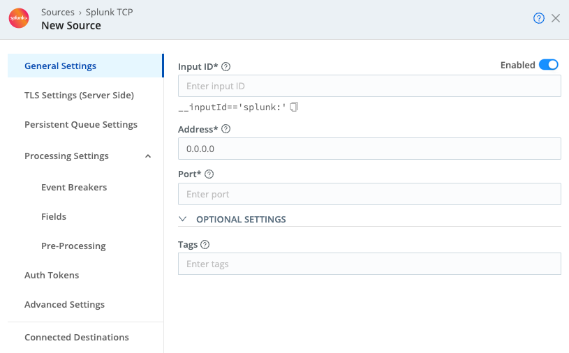 Splunk Source configuration