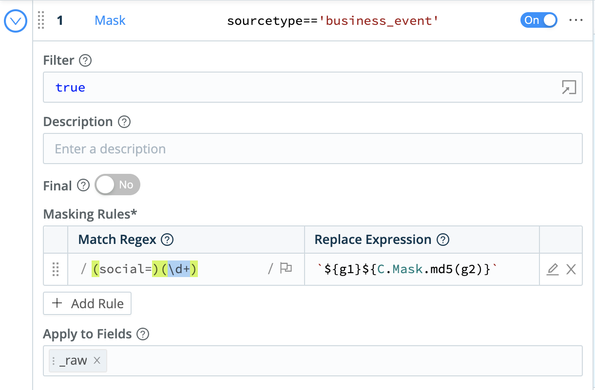 Mask Function configuration