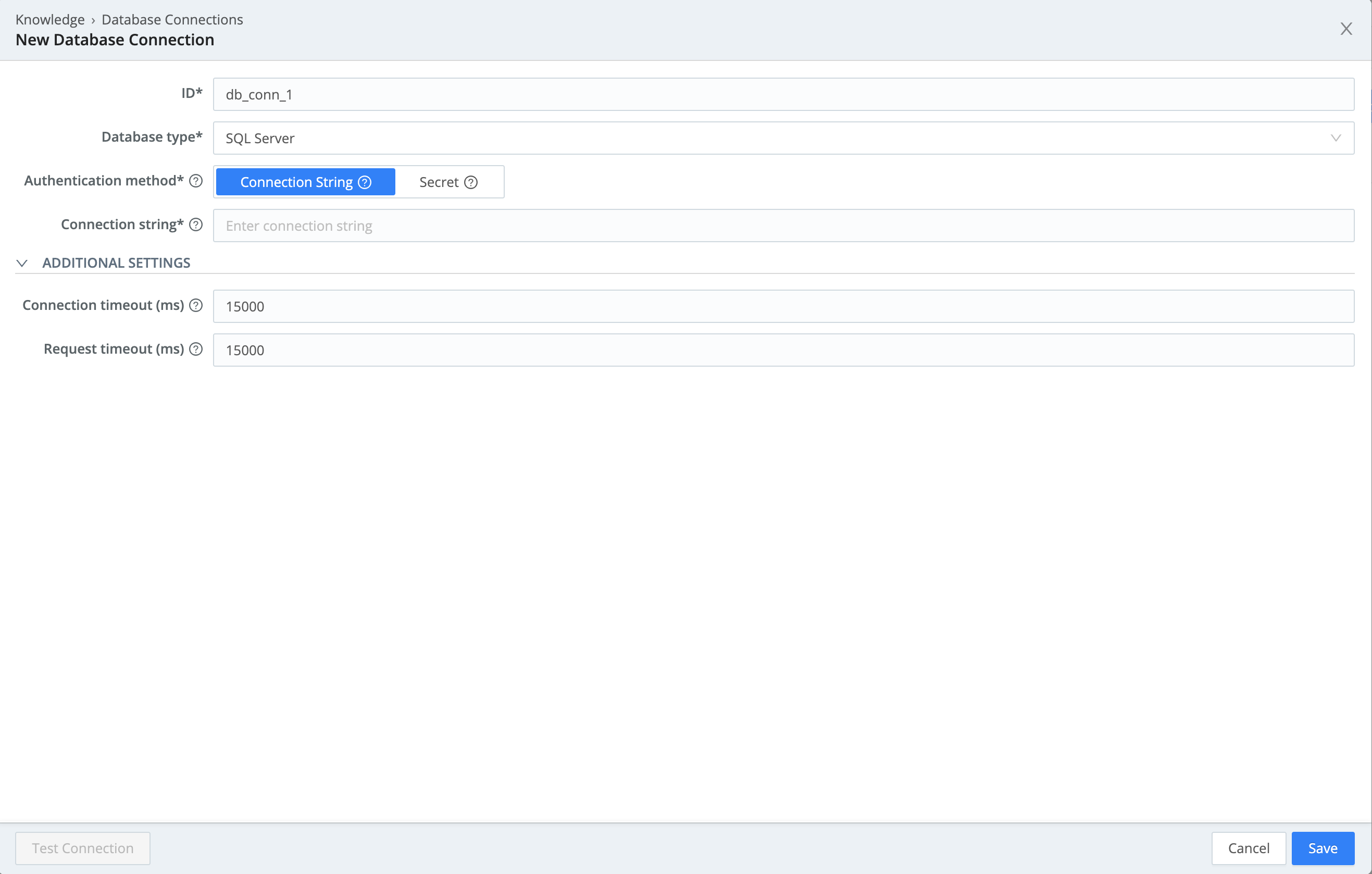 New Database Connection modal