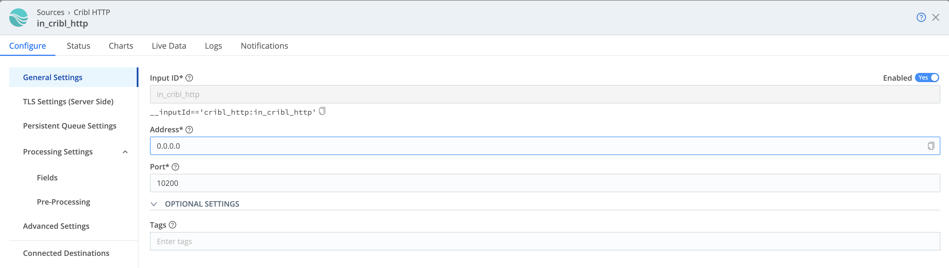 Configuring a Cribl HTTP Source