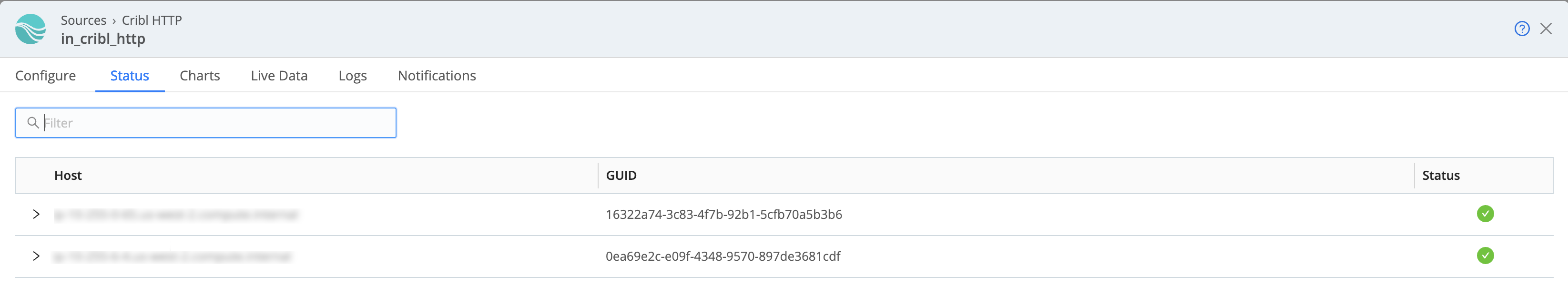 Status of the Cribl HTTP Source