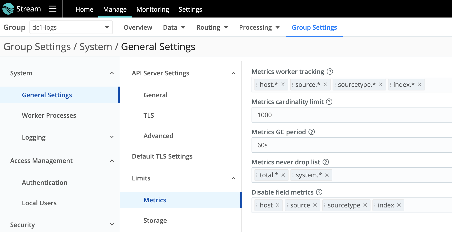 Metrics settings for Cribl Stream Worker Groups