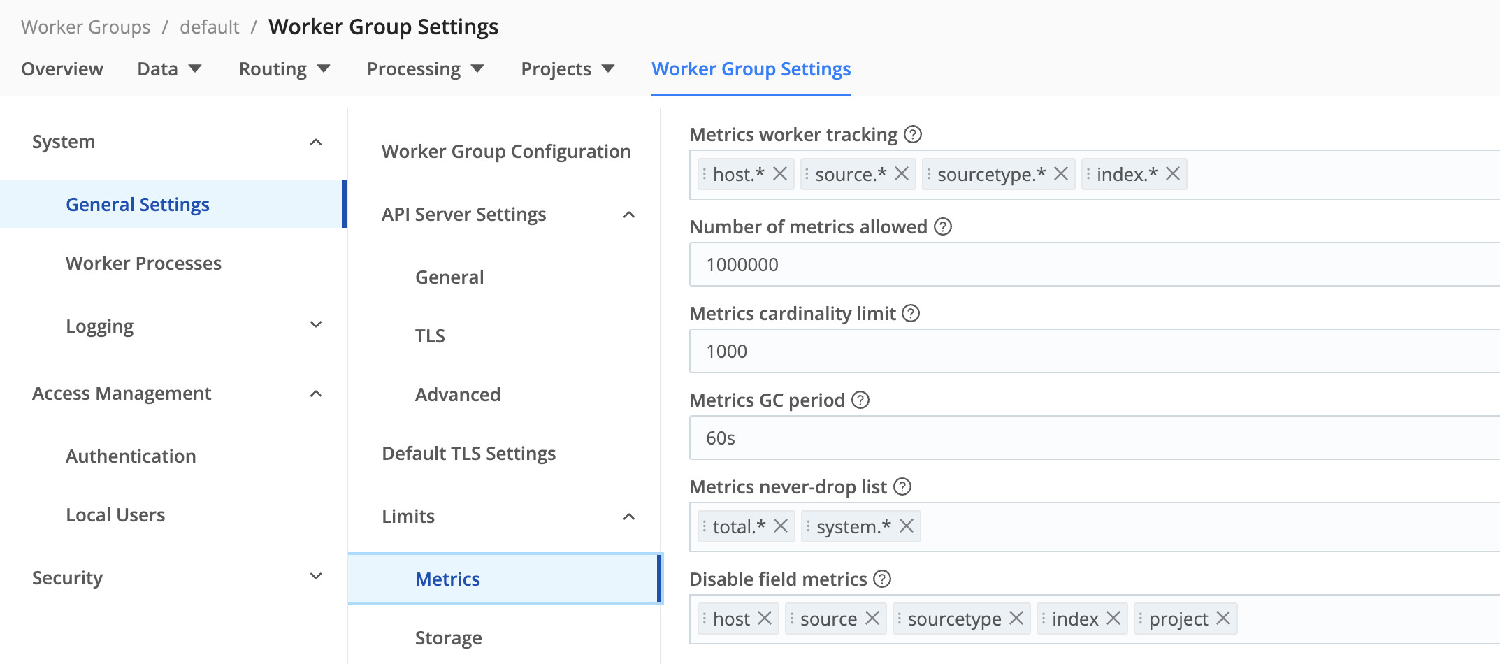 Metrics settings for Cribl Stream Worker Groups