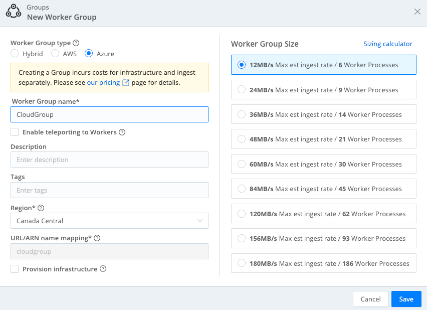 Adding and sizing a new Cloud Worker Group