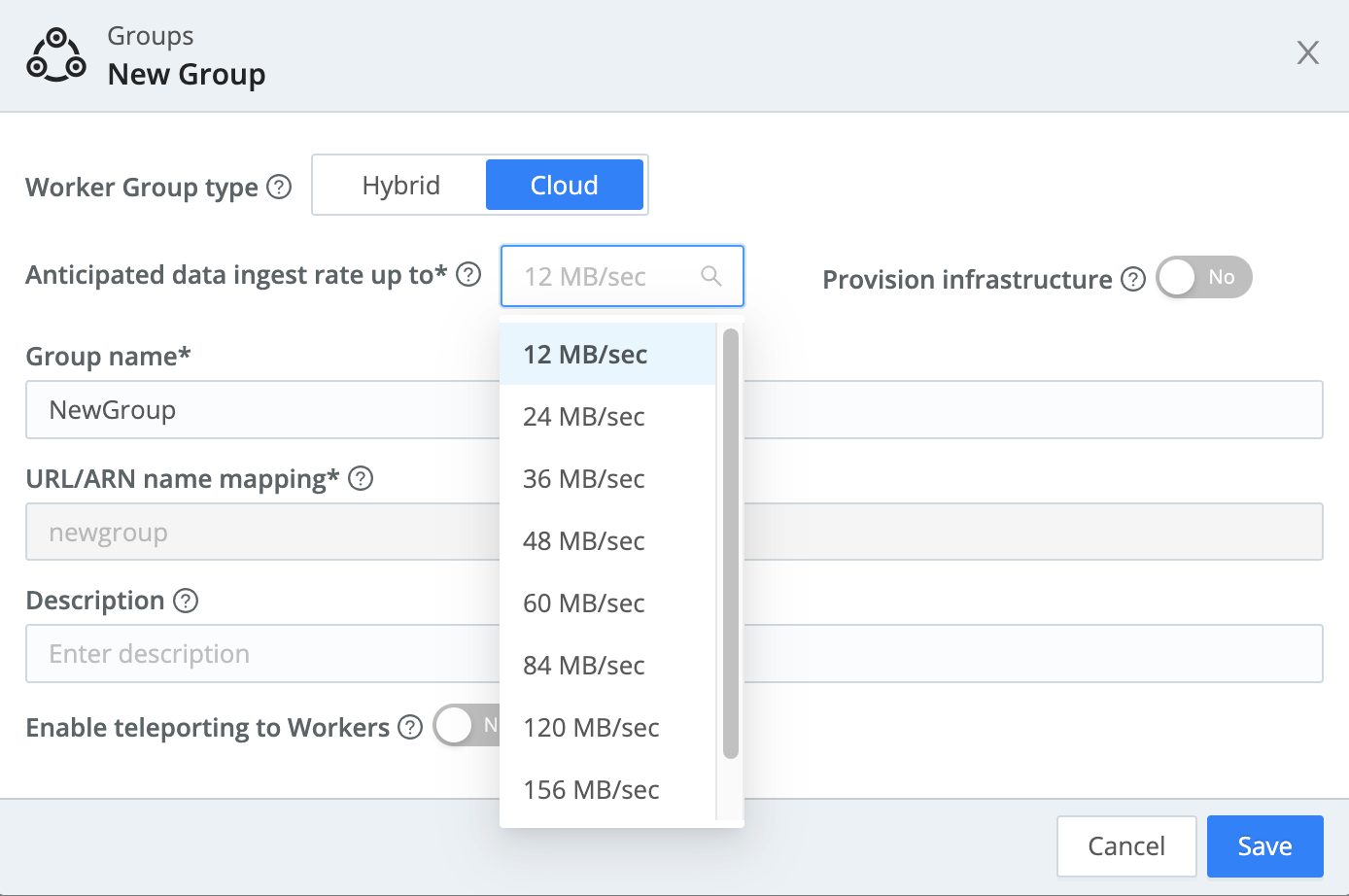 Adding and sizing a new Cloud Group
