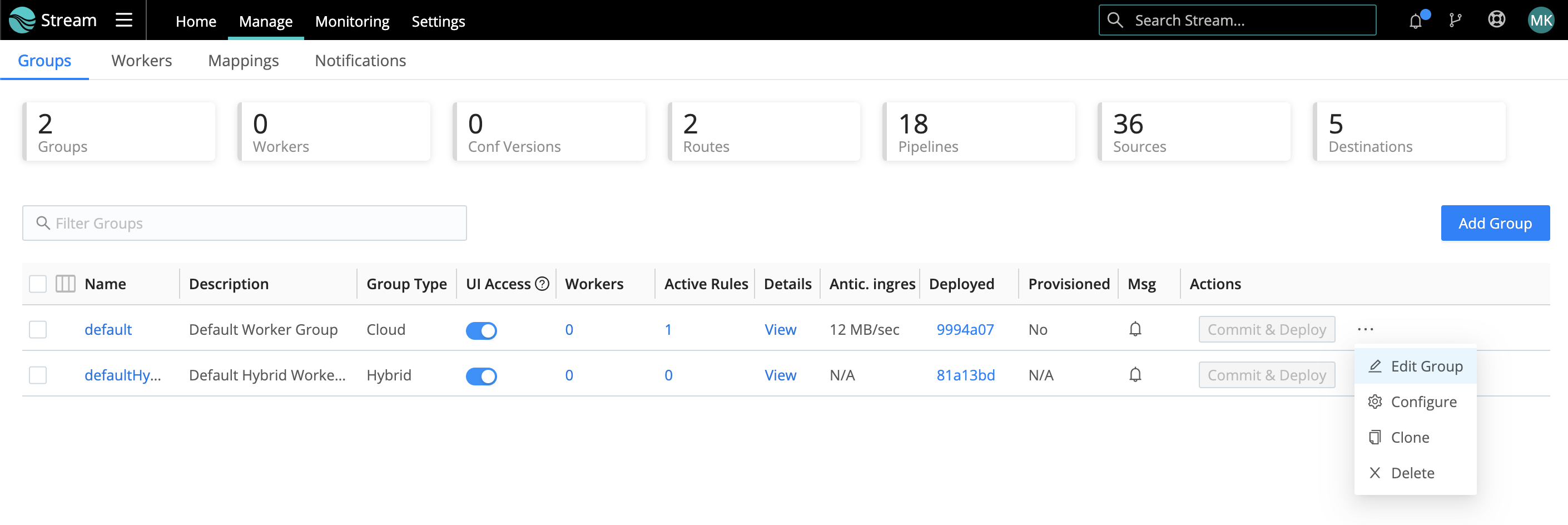 Changing an existing Group&rsquo;s sizing or provisioning