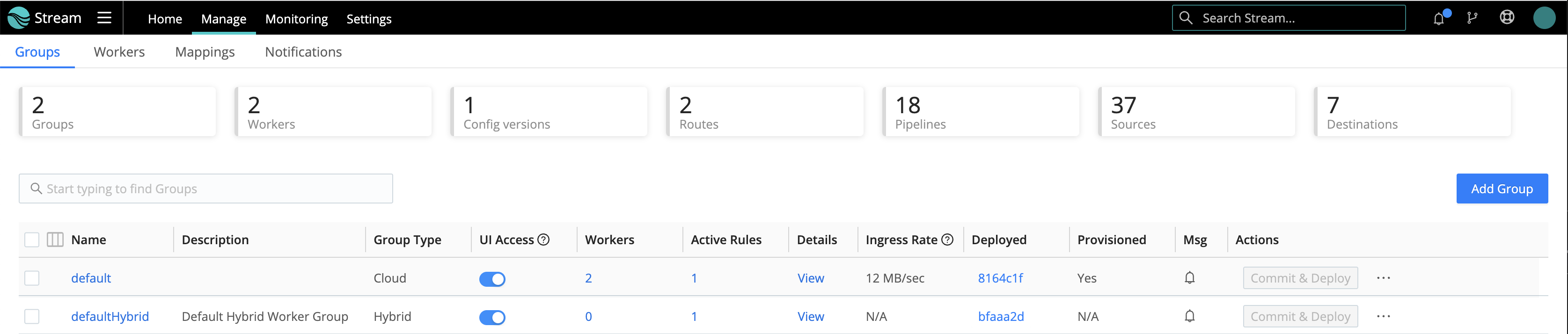 UI for multiple Worker Groups