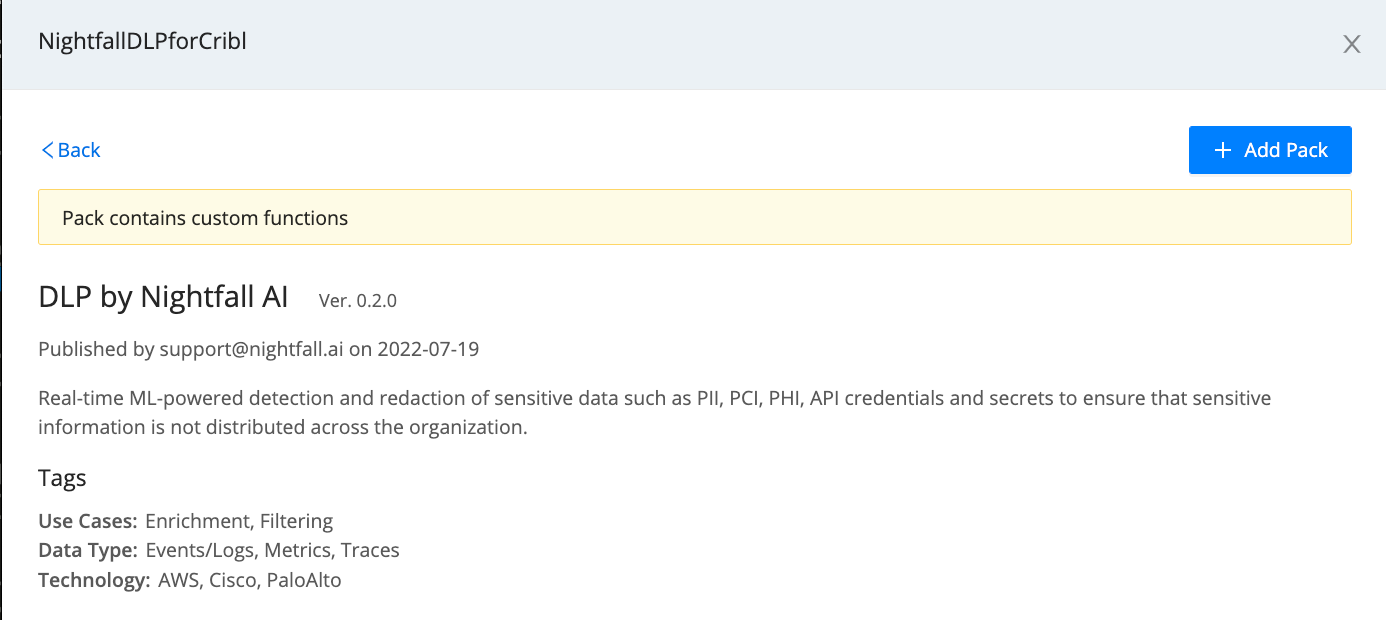 The Nightfall Pack details page