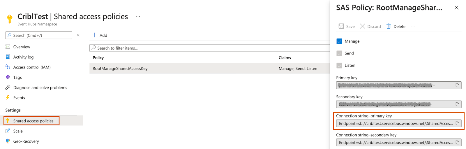 Viewing Shared access policies
