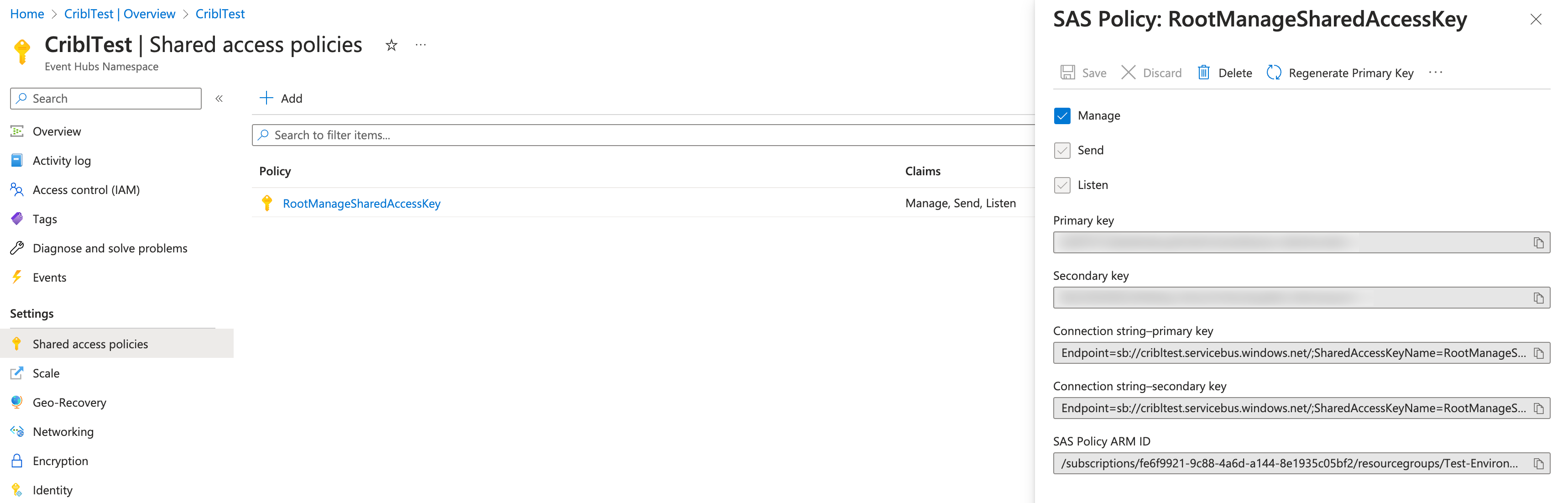 Viewing Shared access policies