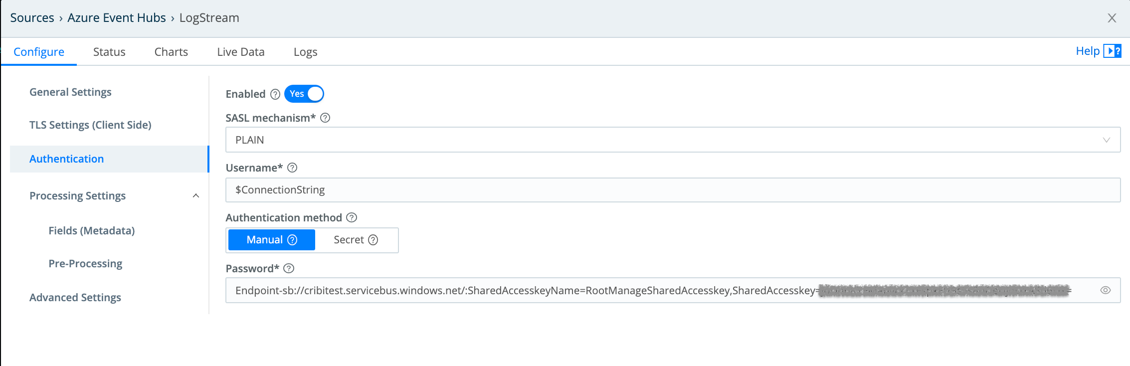 The Authentication tab