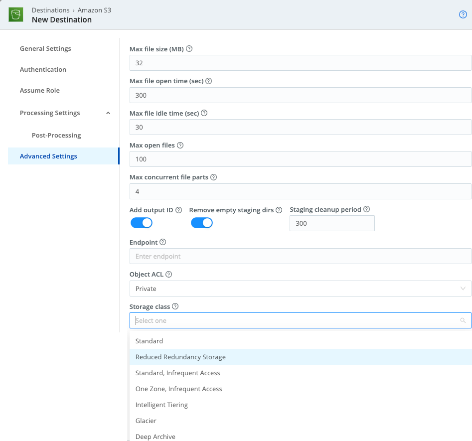 Configuring S3 Destination Settings