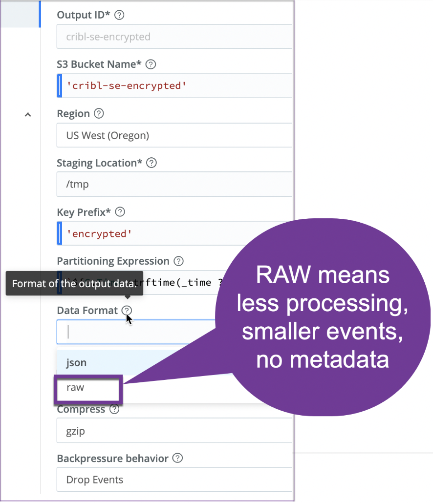Configuring S3 Destination Settings- Continued
