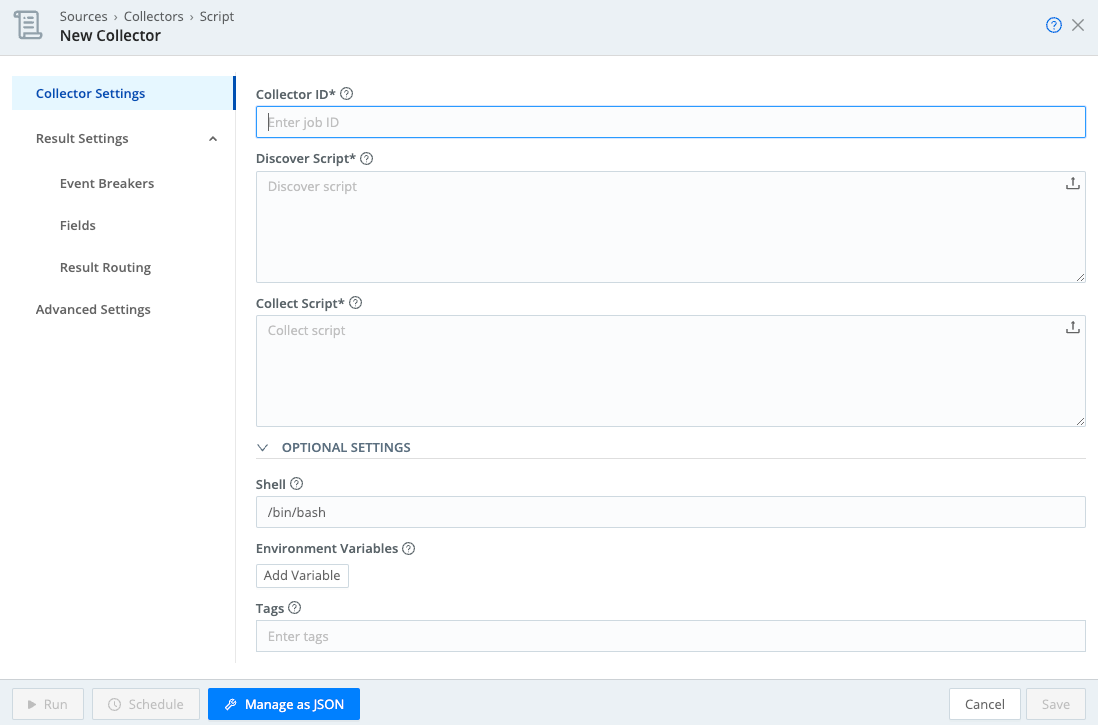 Script Collector Configuration Screen