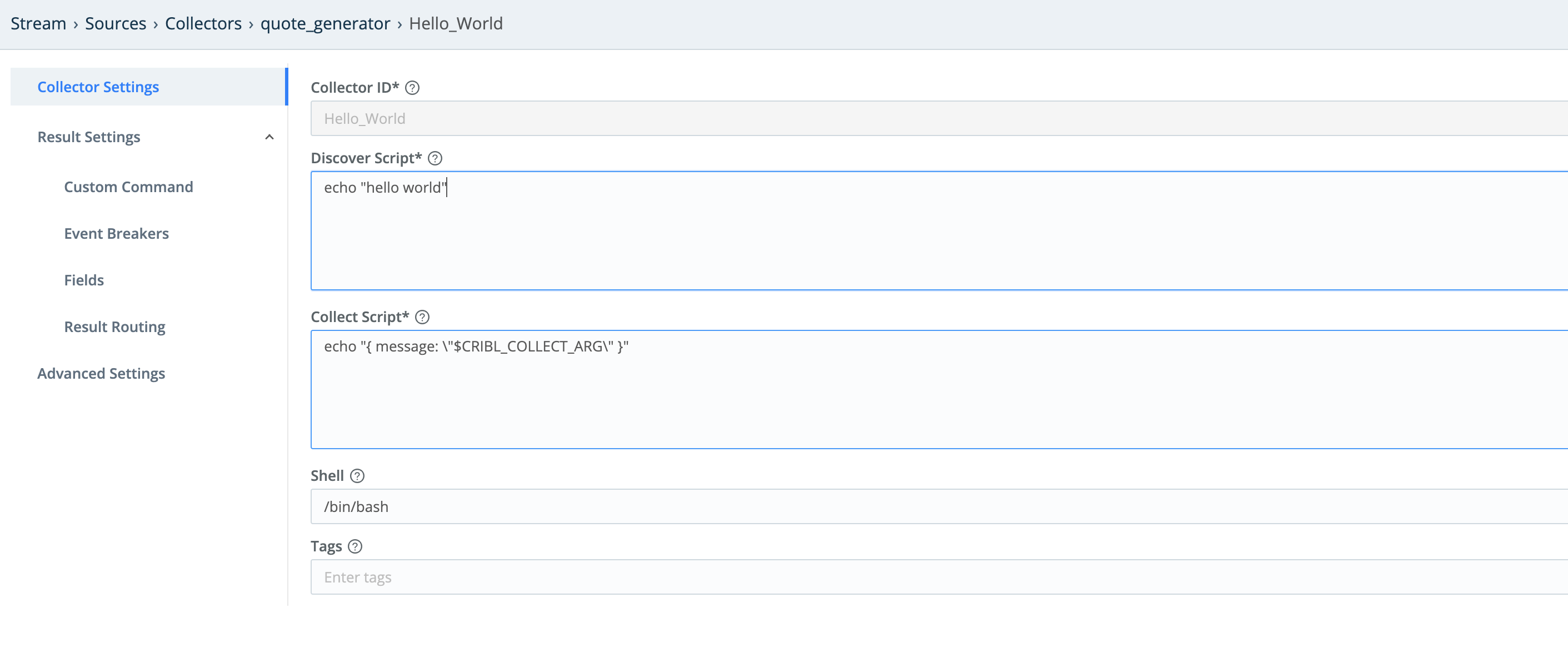 Collector Settings Tab