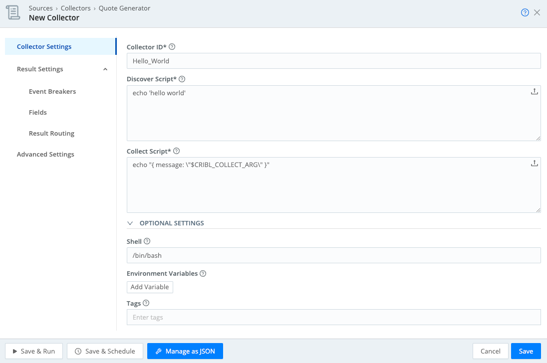 Collector Settings Tab
