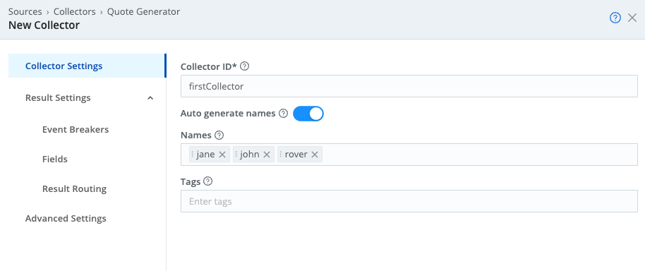 New Collector Settings