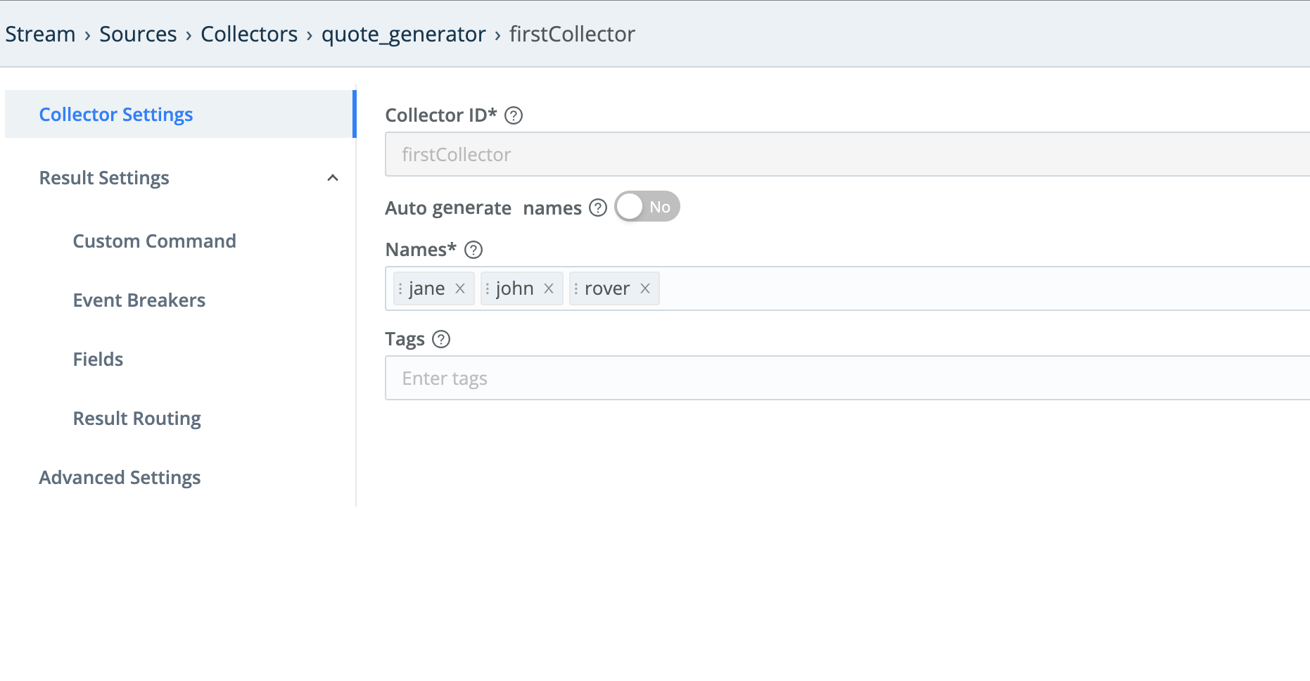 New Collector Settings