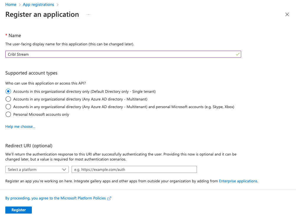 Registering an Application