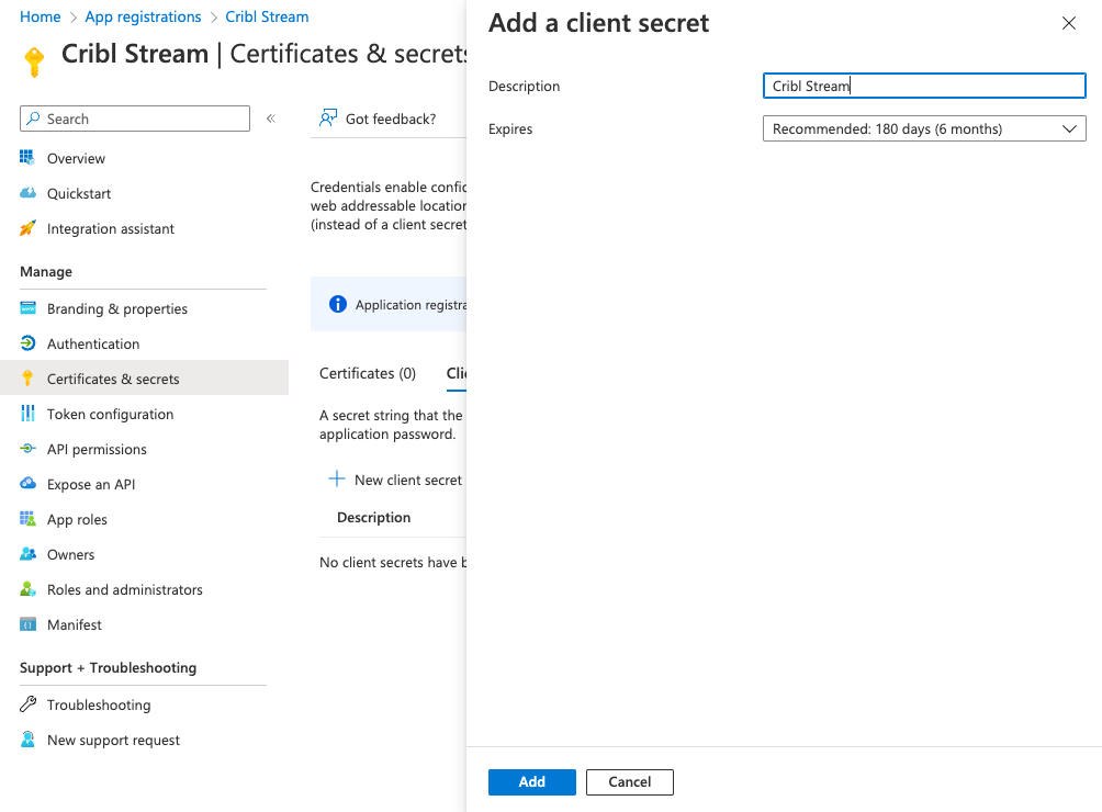Creating a client secret