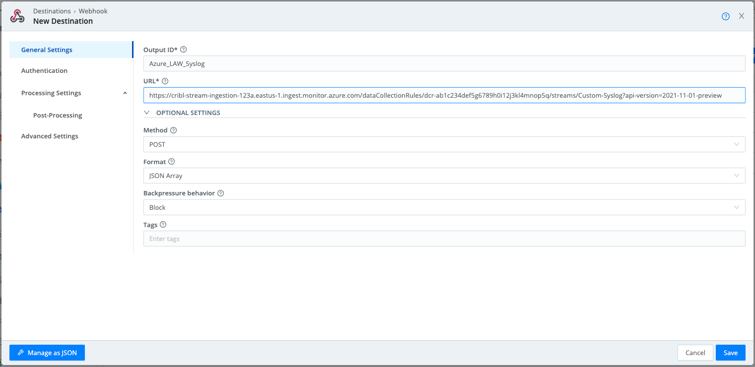 Example General Settings