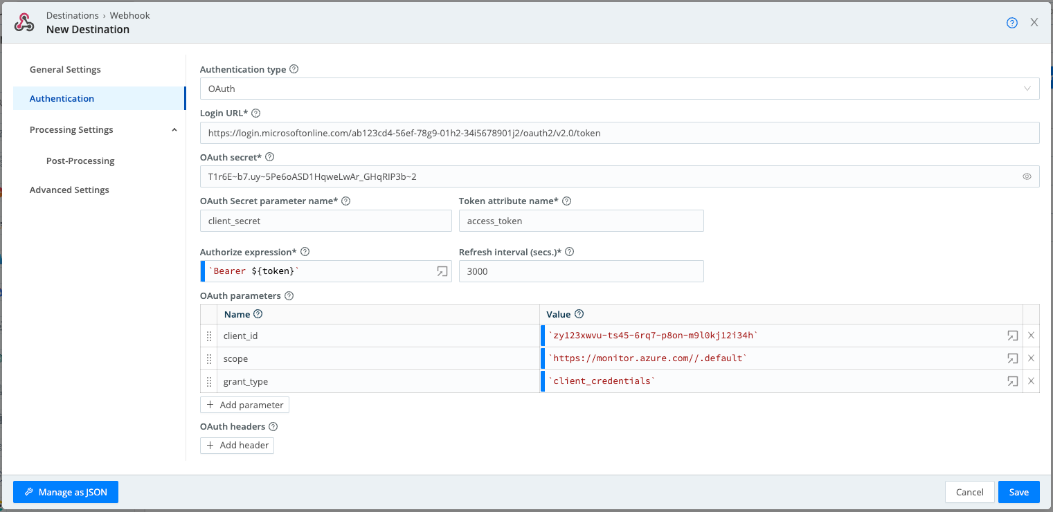 Example Authentication Settings