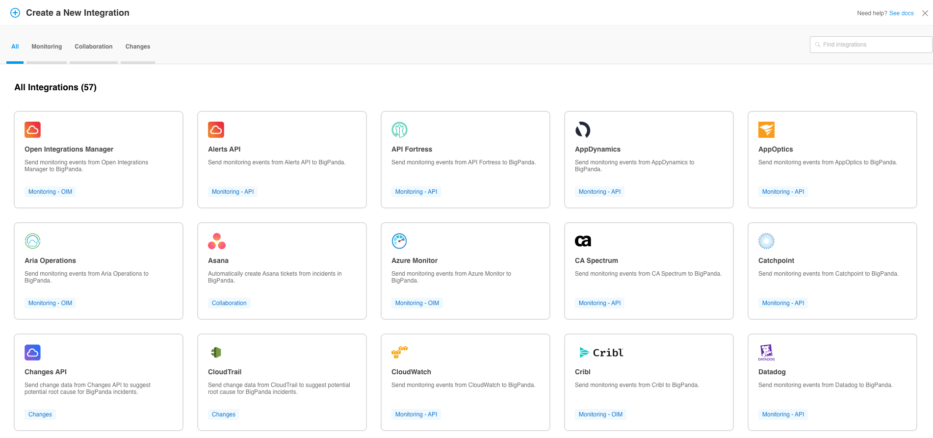 The Create a New Integration modal