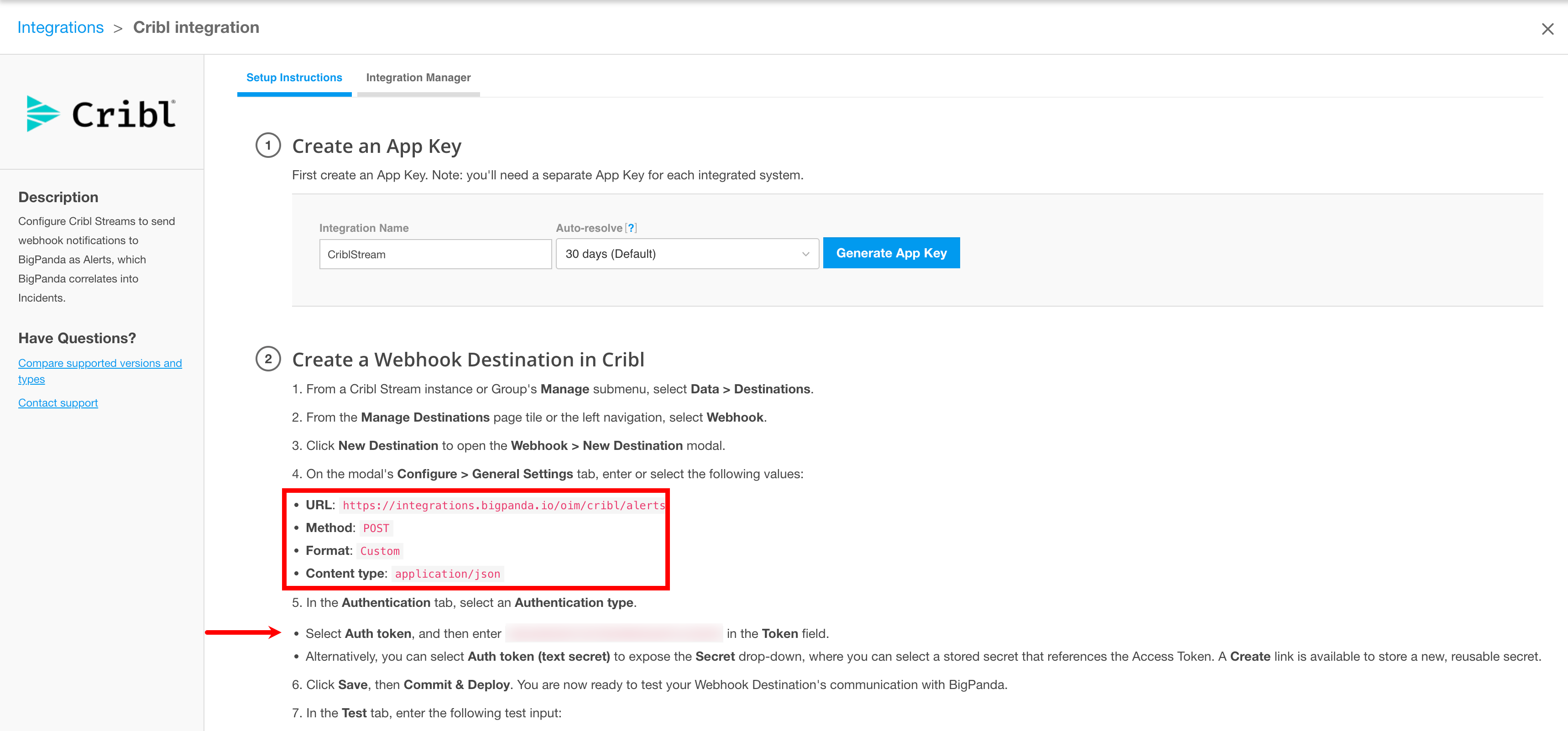 The Cribl Integration page
