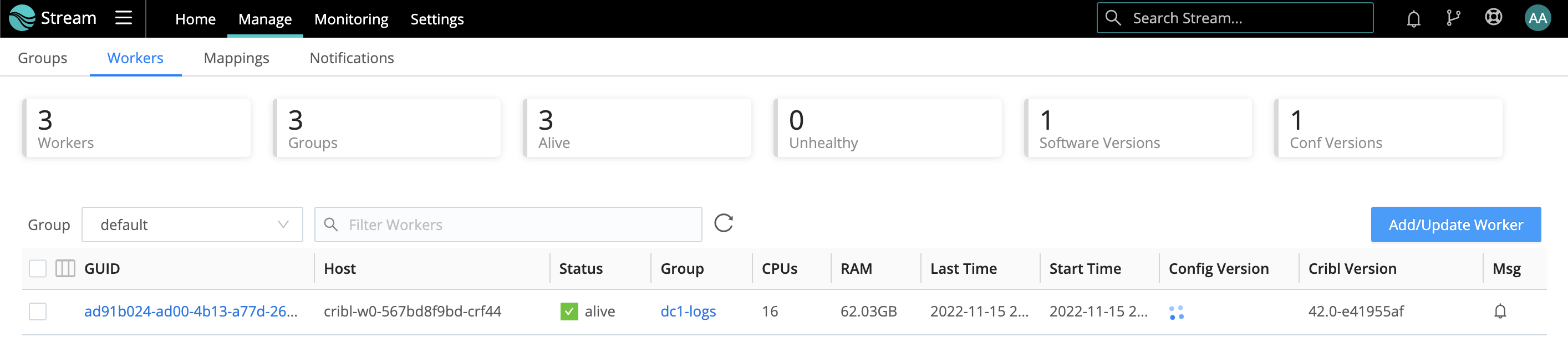 Select a Worker&rsquo;s GUID link to tunnel to that Worker